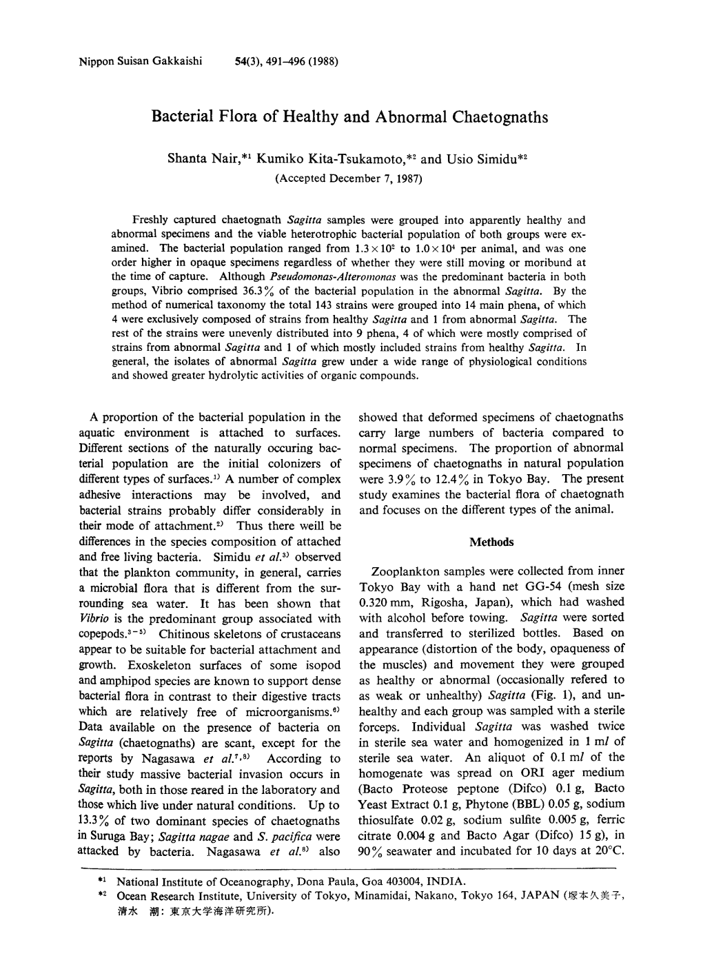 Bacterial Flora of Healthy and Abnormal Chaetognaths