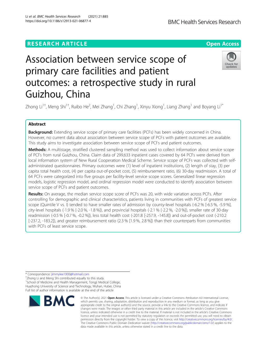 Association Between Service Scope of Primary Care Facilities and Patient
