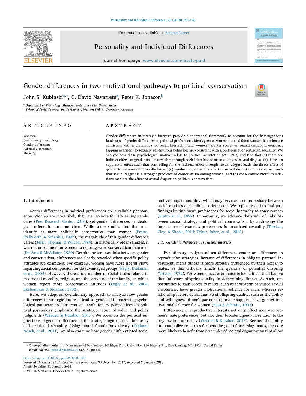 Personality and Individual Differences Gender Differences in Two