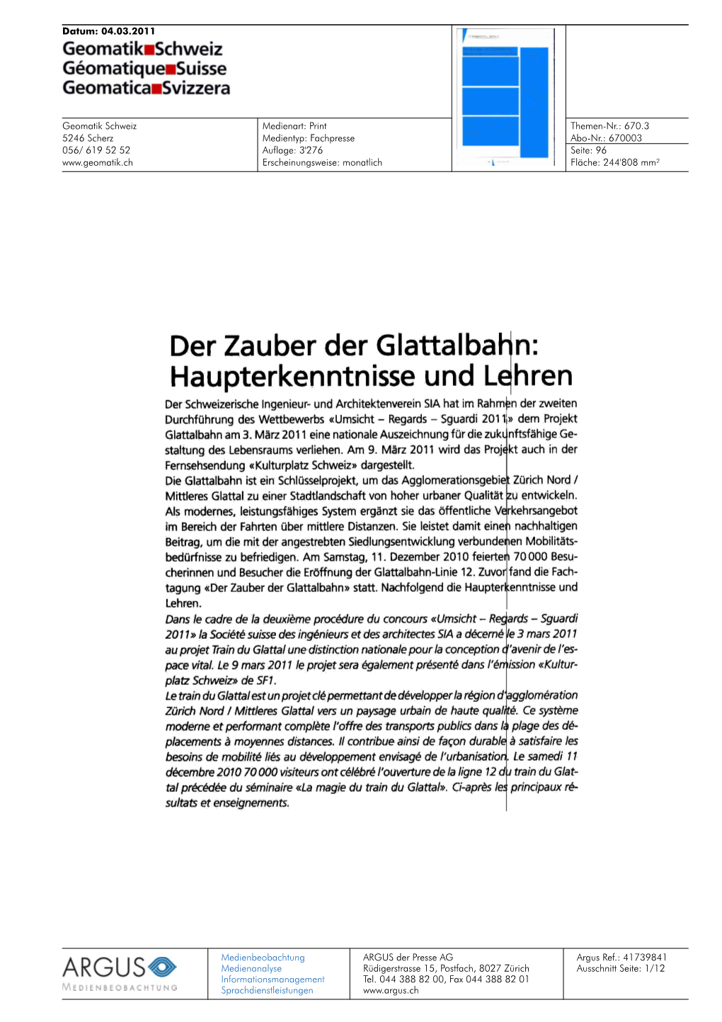 Der Zauber Der Glattalbahn: Haupterkenntnisse Und Lehren