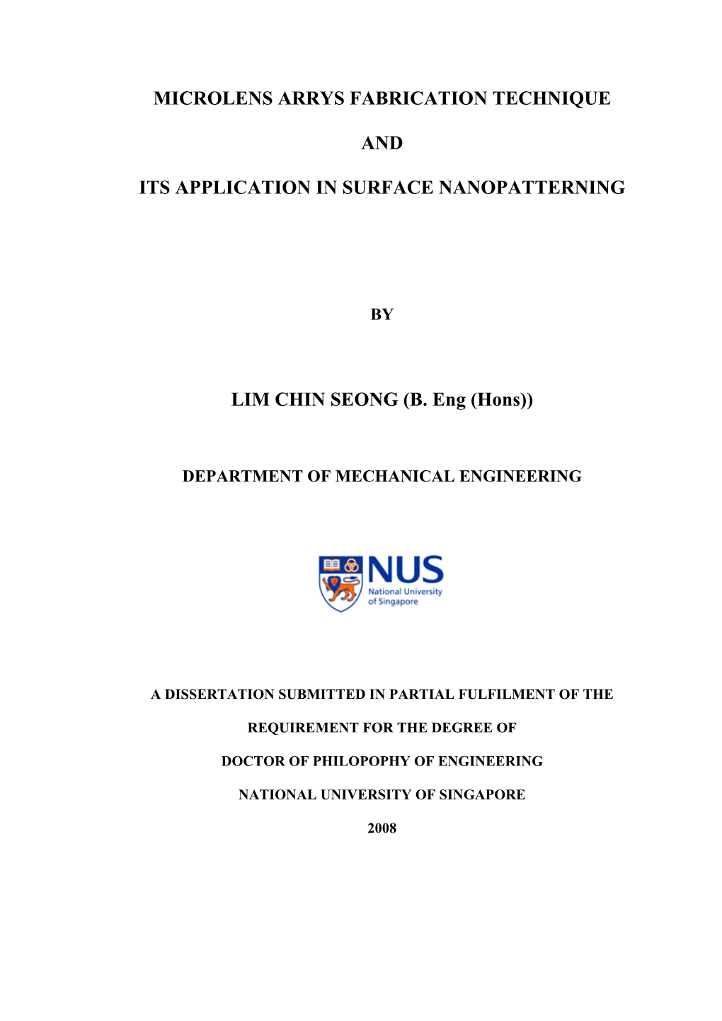 Microlens Arrys Fabrication Technique and Its