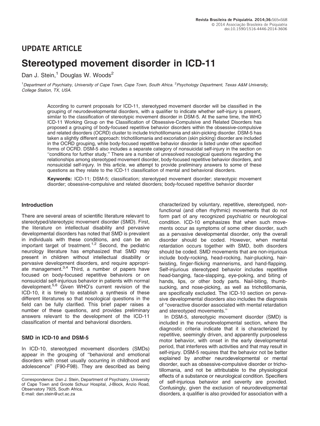 Stereotyped Movement Disorder in ICD-11 Dan J