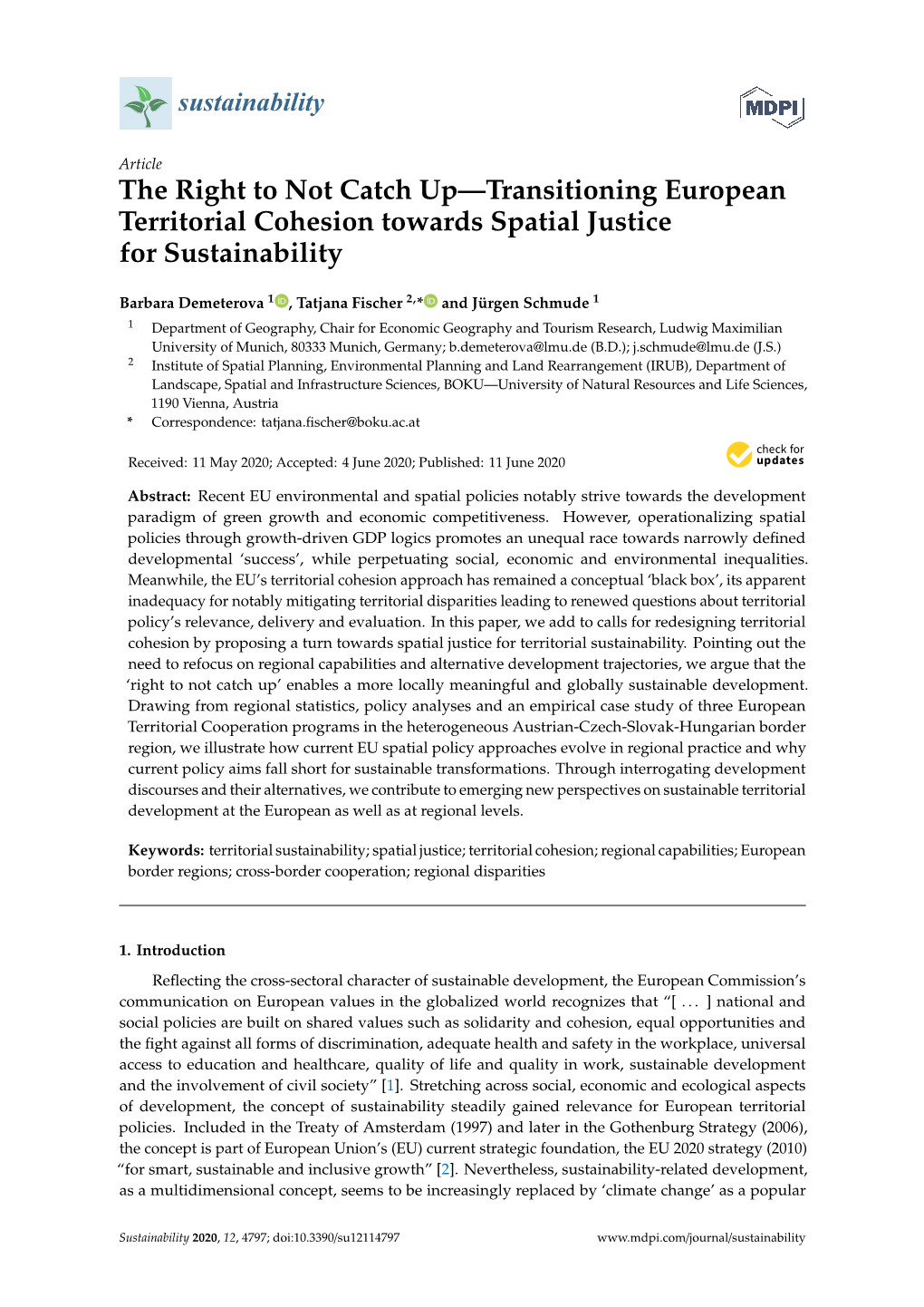 The Right to Not Catch Up—Transitioning European Territorial Cohesion Towards Spatial Justice for Sustainability