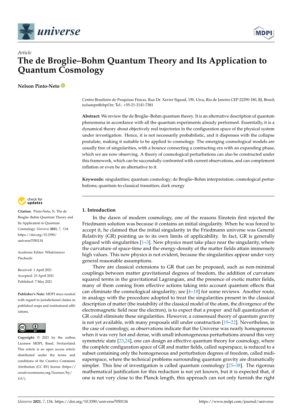 The De Broglie–Bohm Quantum Theory and Its Application to Quantum Cosmology