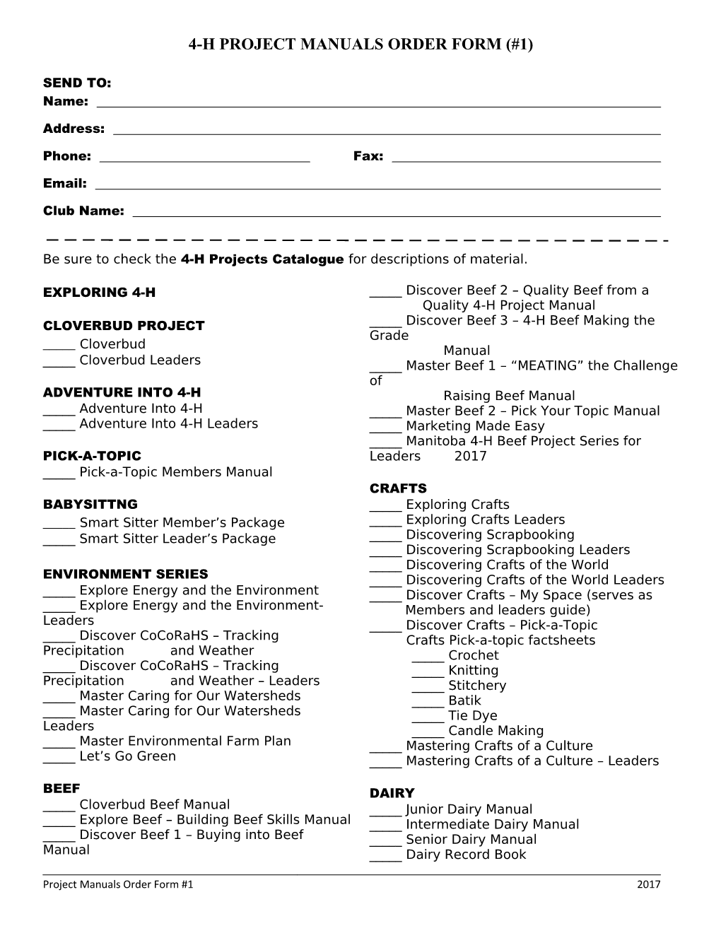 4-H Project Manuals Order Form (#1)