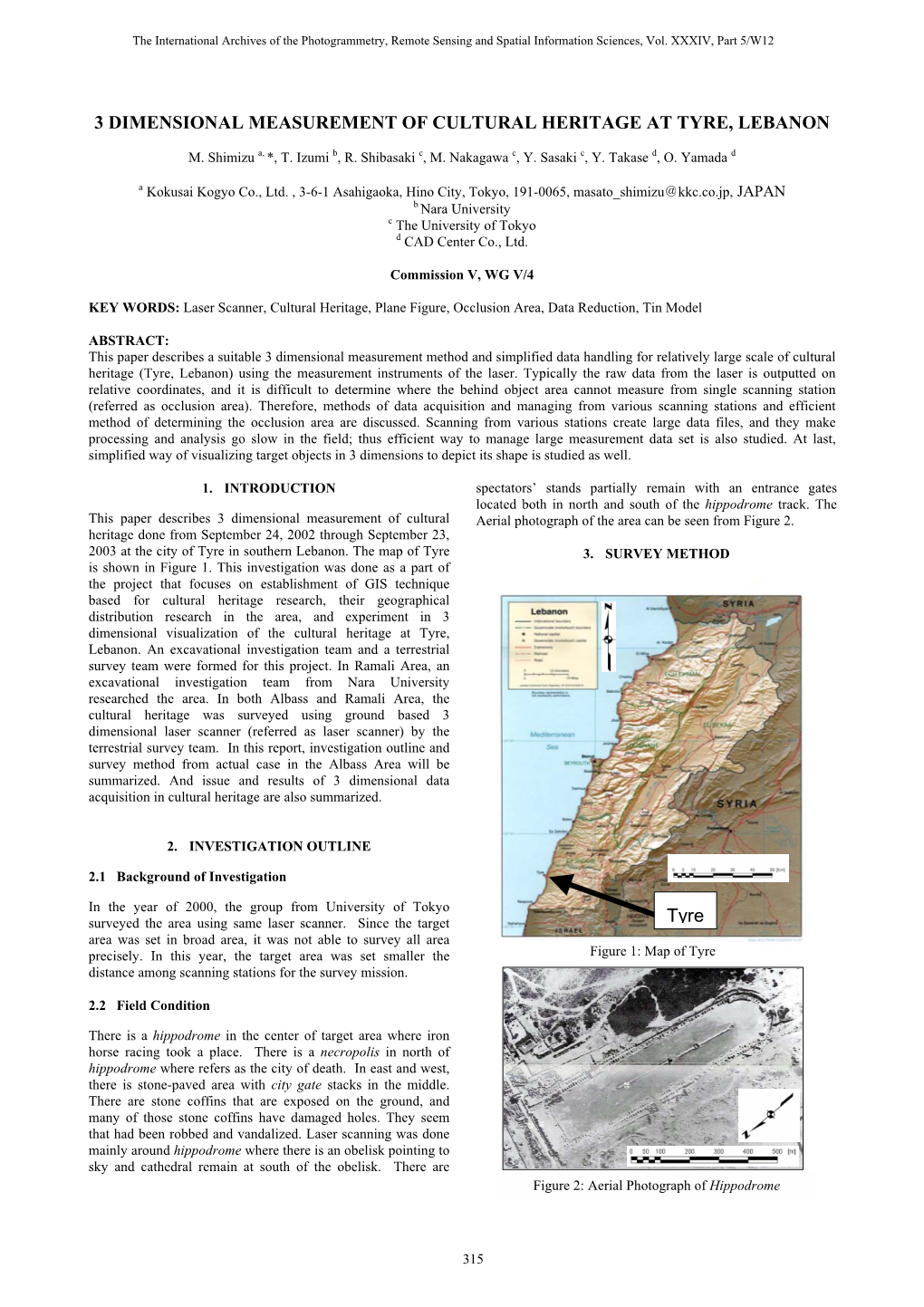 3 Dimensional Measurement of Cultural Heritage at Tyre, Lebanon