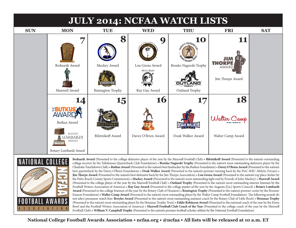 Ncfaa Watch Lists 9 15 16 17 8 7 11 18 10 14