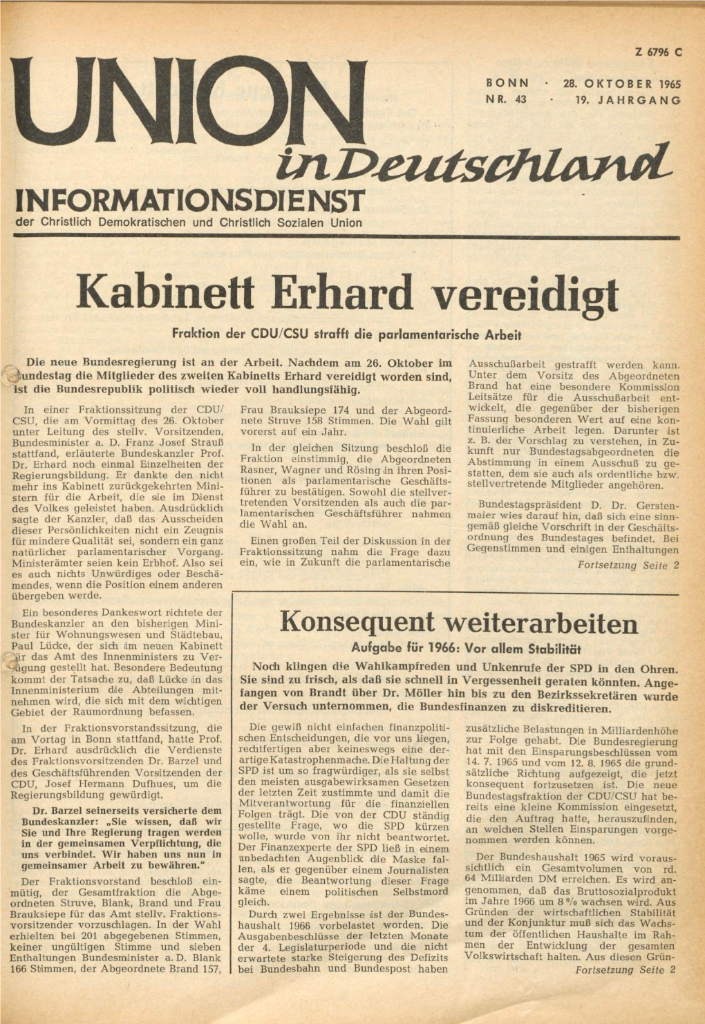 UID Jg. 19 1965 Nr. 43, Union in Deutschland