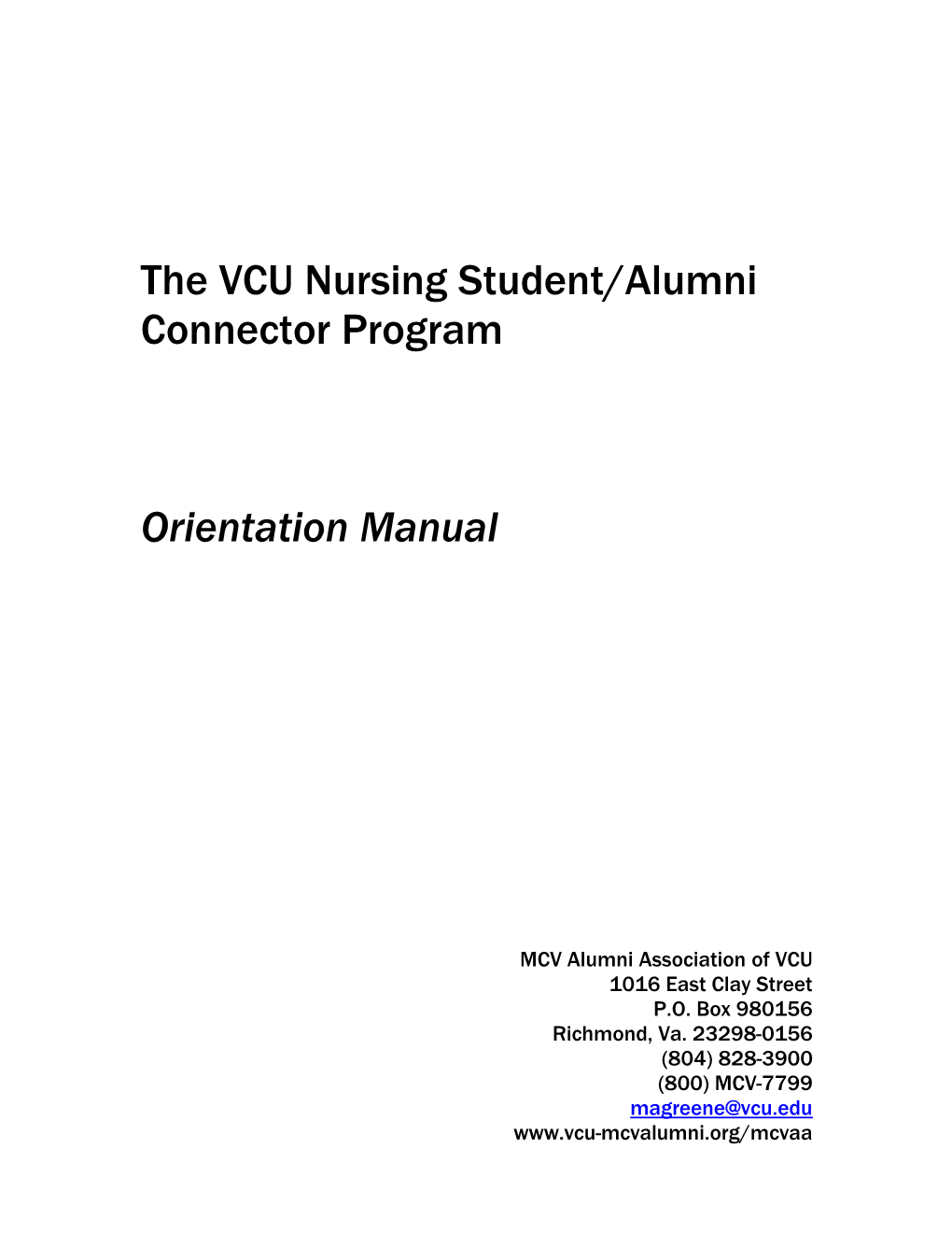 The VCU Nursing Student/Alumni Connector Program