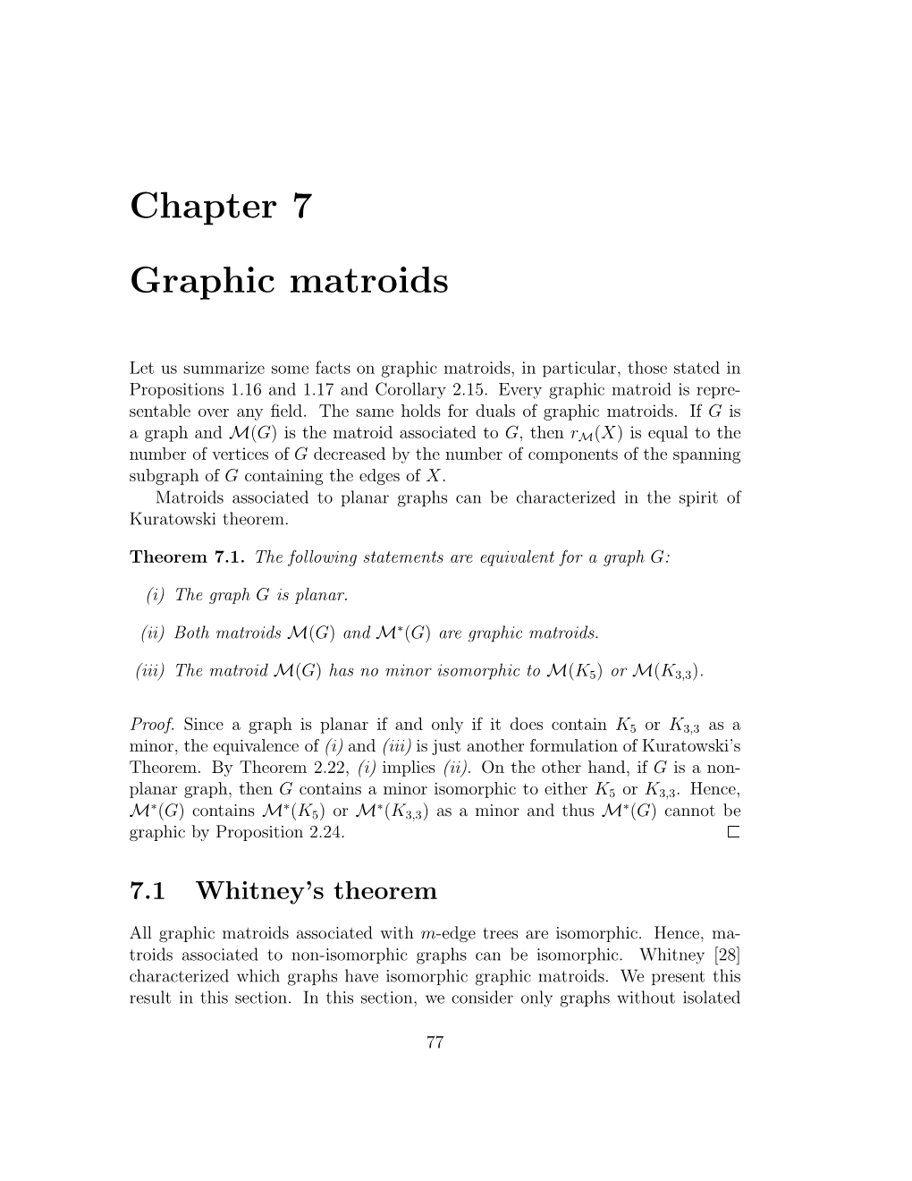 Chapter 7 Graphic Matroids