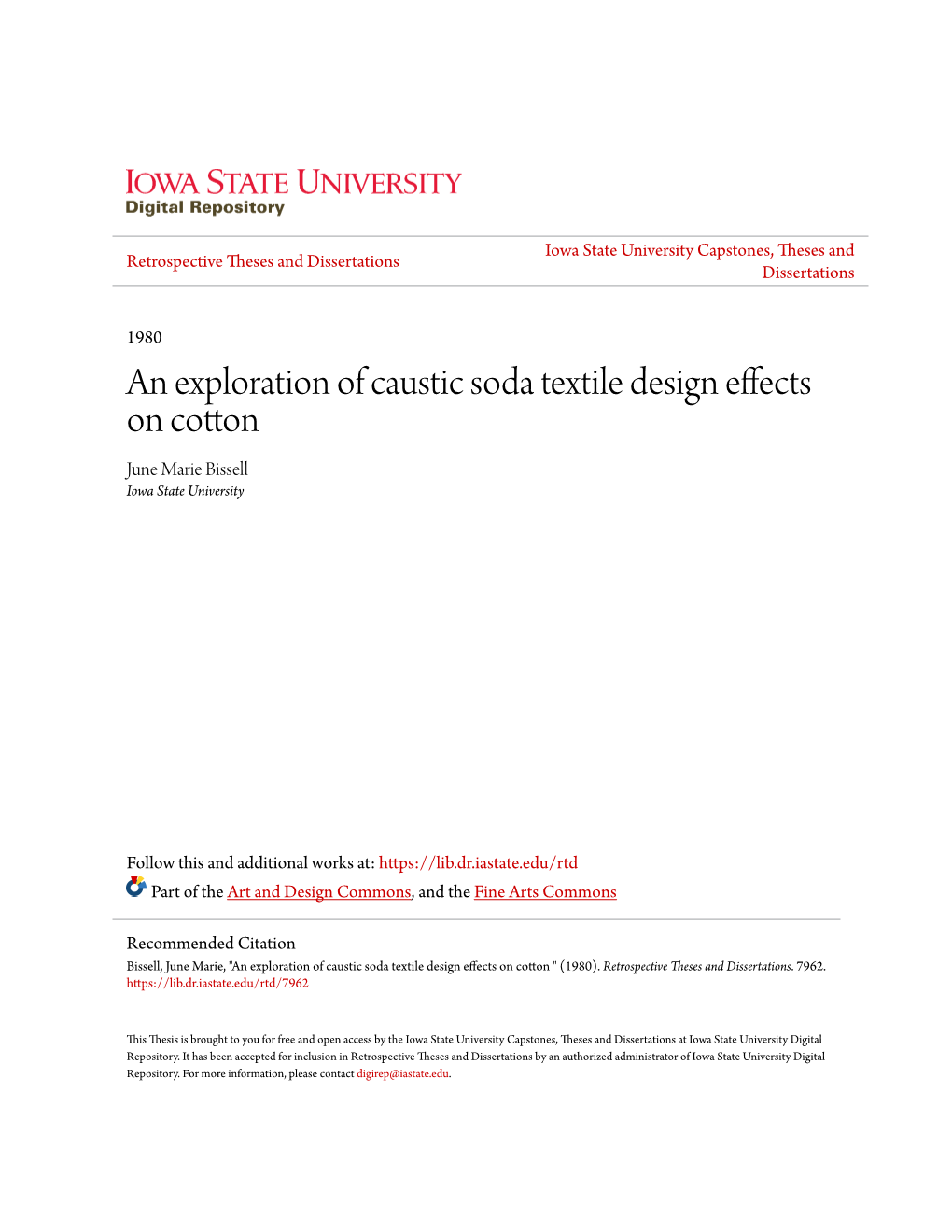 An Exploration of Caustic Soda Textile Design Effects on Cotton June Marie Bissell Iowa State University