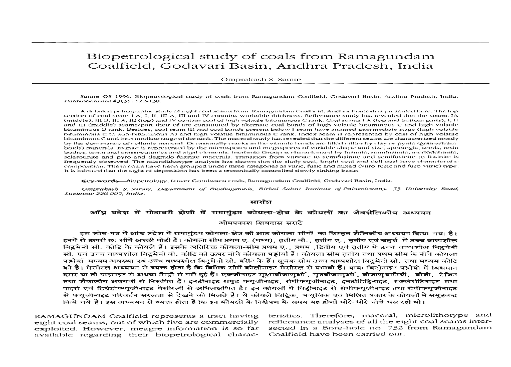 Biopetrological Study of Coals from Ramagundam Coalfield, Godavari Basin, Andhra Pradesh, India