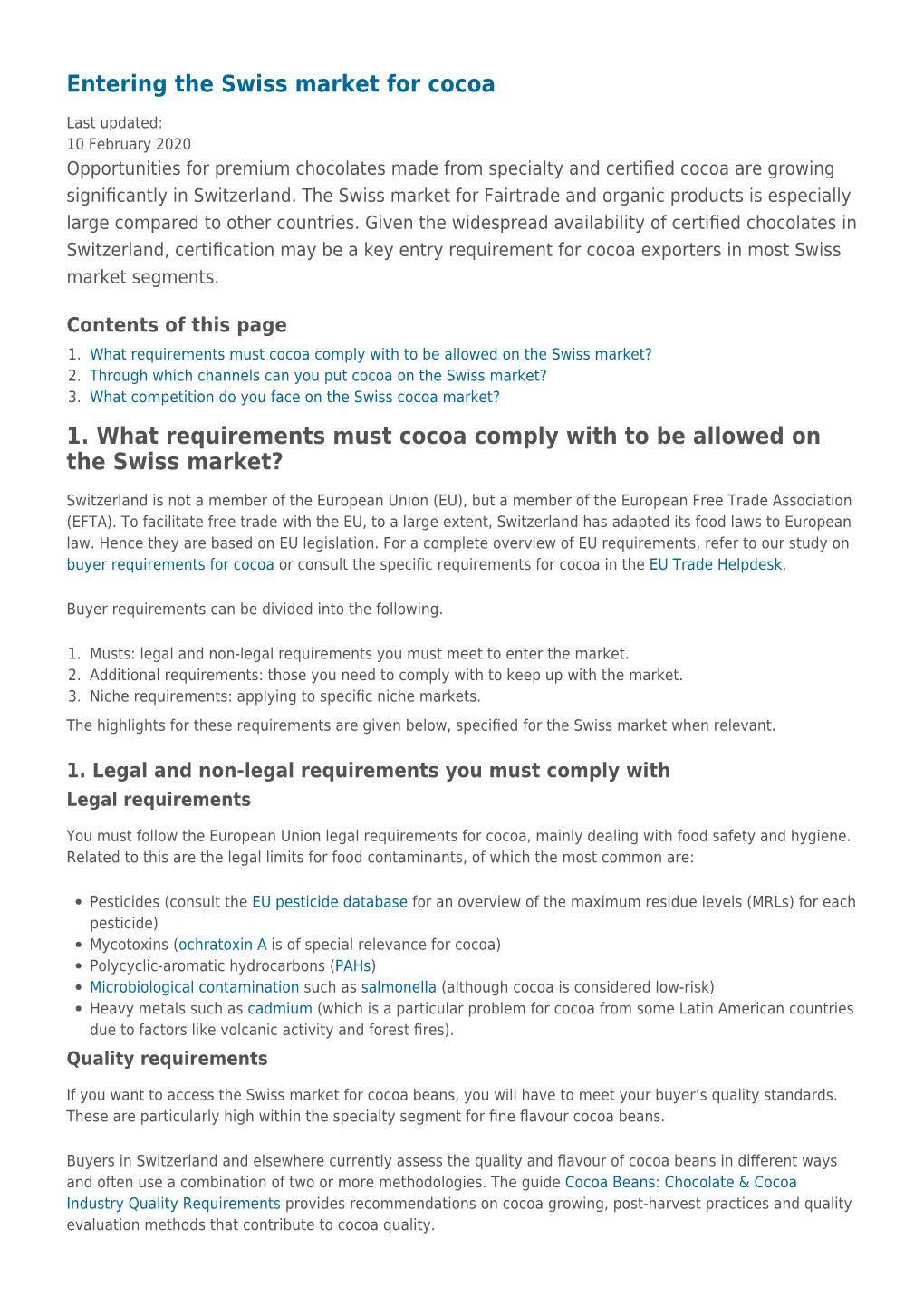 Entering the Swiss Market for Cocoa 1. What Requirements Must Cocoa