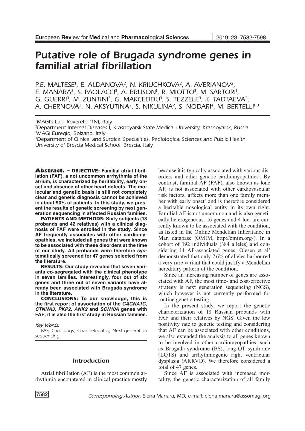 Putative Role of Brugada Syndrome Genes in Familial Atrial Fibrillation