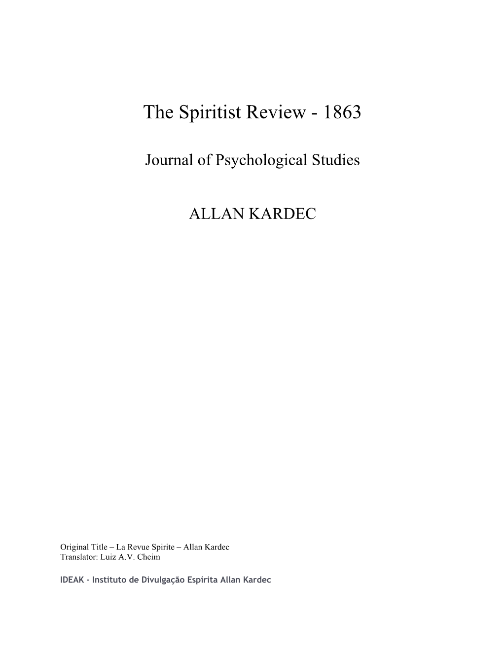 The Spiritist Review - 1863