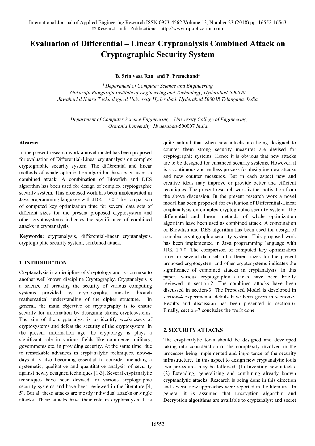 Linear Cryptanalysis Combined Attack on Cryptographic Security System