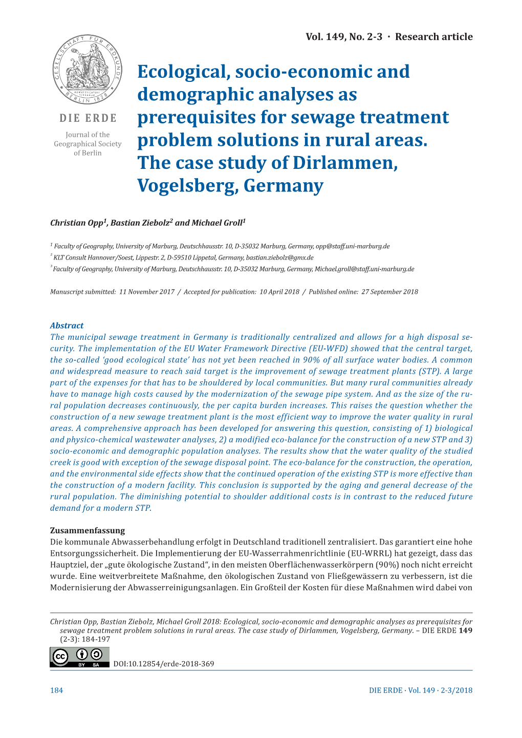 Ecological, Socio-Economic and Demographic Analyses As