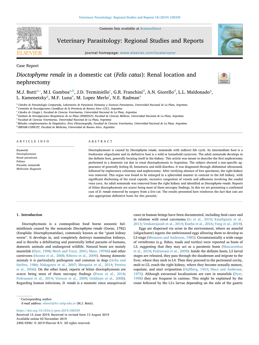 Dioctophyme Renale in a Domestic Cat (Felis Catus) Renal Location And