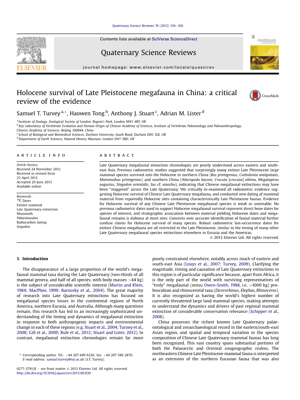 Holocene Survival of Late Pleistocene Megafauna in China: a Critical Review of the Evidence