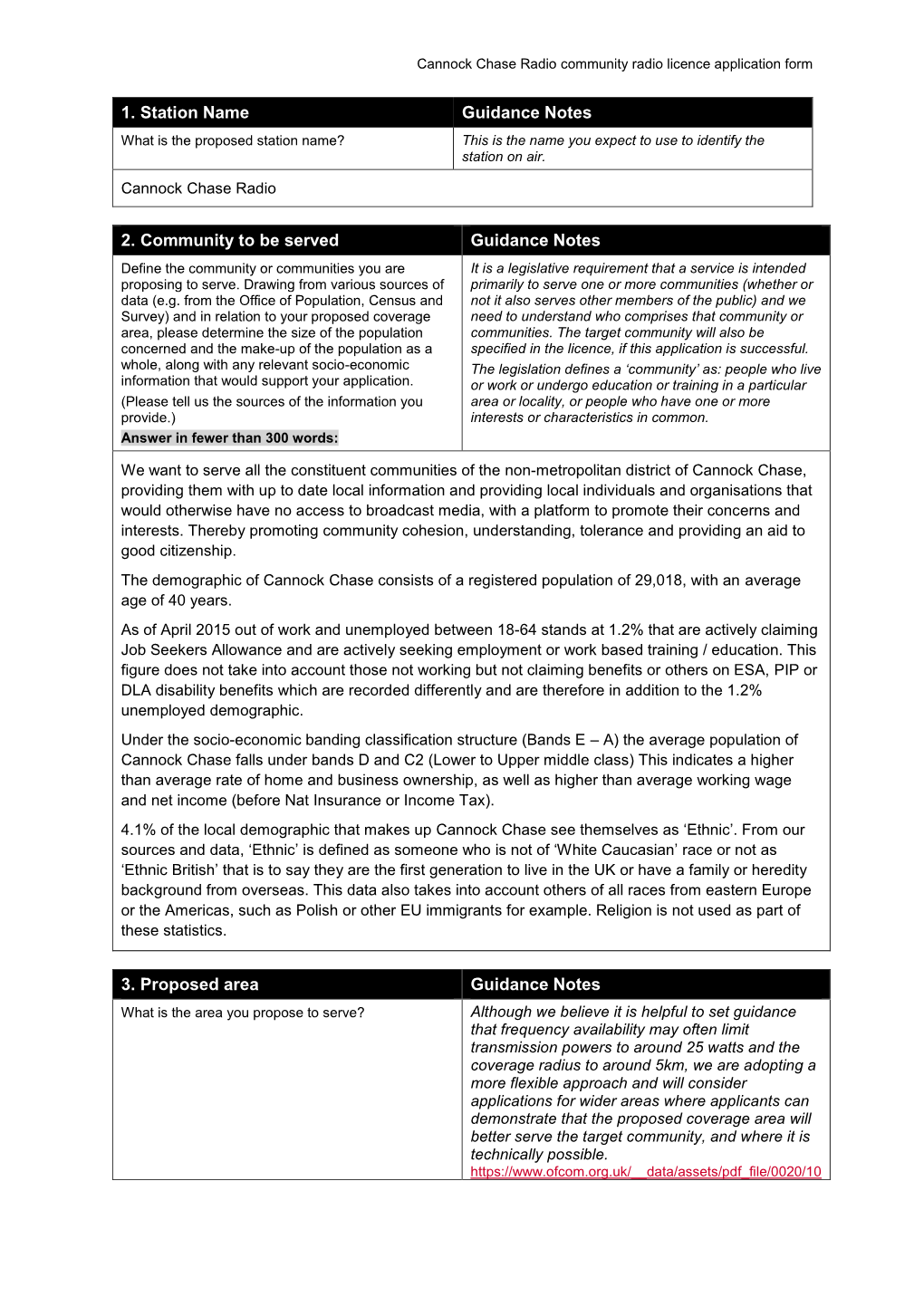 Cannock Chase Radio Community Radio Licence Application Form