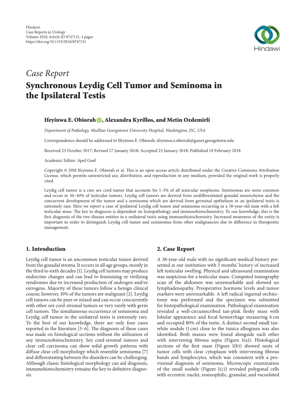 Synchronous Leydig Cell Tumor and Seminoma in the Ipsilateral Testis