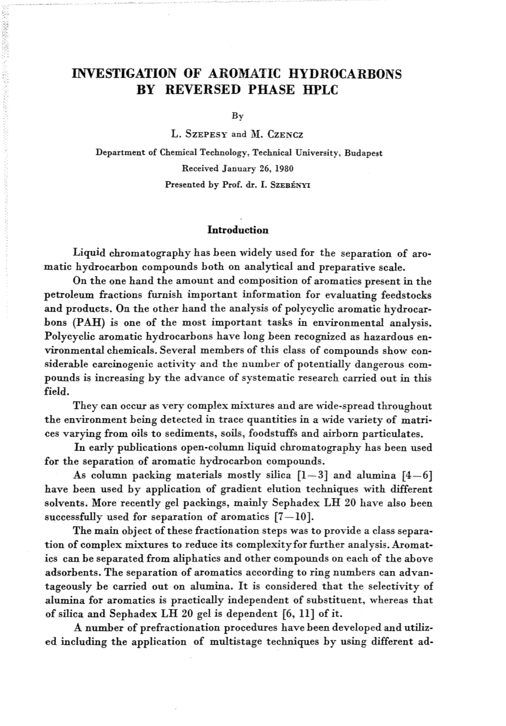 Investigation of Aromatic Hydrocarbons by Reversed Phase Hplc