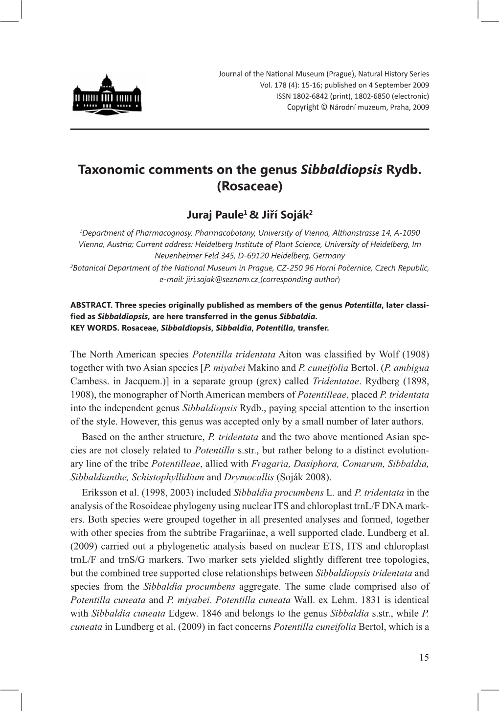 Taxonomic Comments on the Genus Sibbaldiopsis Rydb