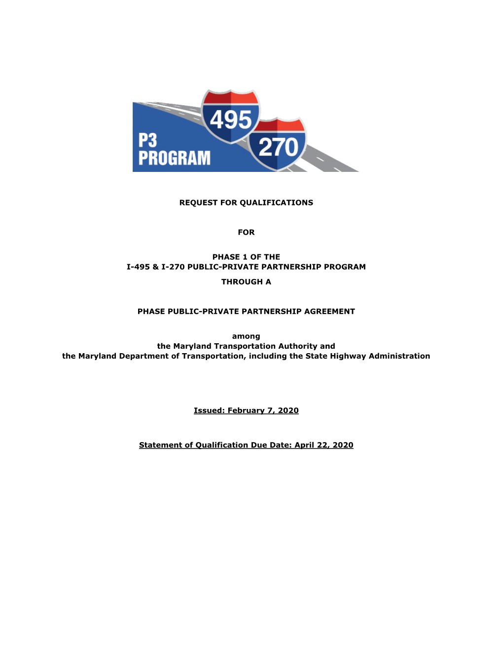 Request for Qualifications for Phase 1 of the I-495 & I