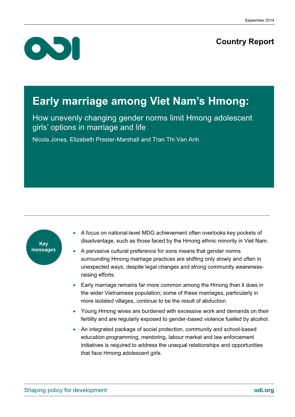 Early Marriage Among Viet Nam's Hmong