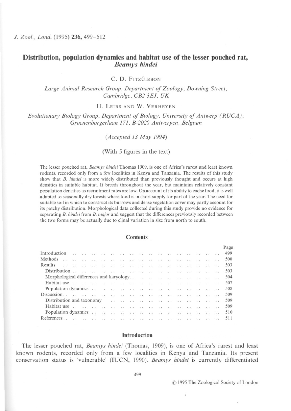 Distribution, Populationdynamics and Habitat Use of the Lesser Pouchedrat, Beamys Hindei