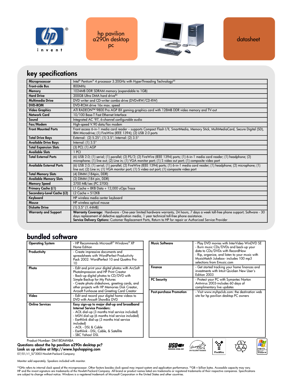 HP Pavilion Data Sheet