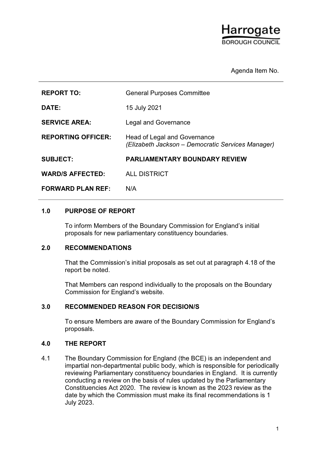 Parliamentary Boundary Review