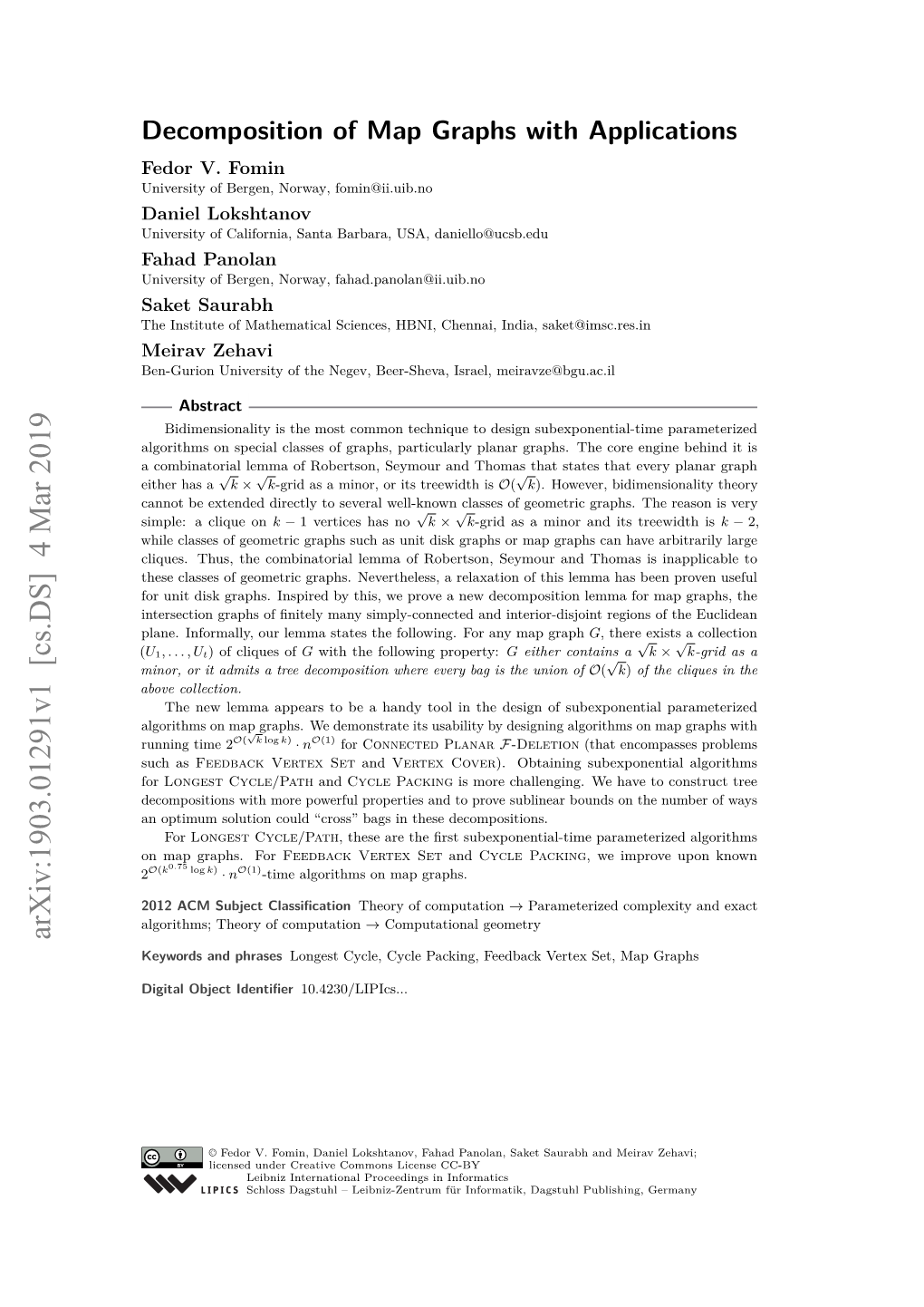 Decomposition of Map Graphs with Applications Fedor V