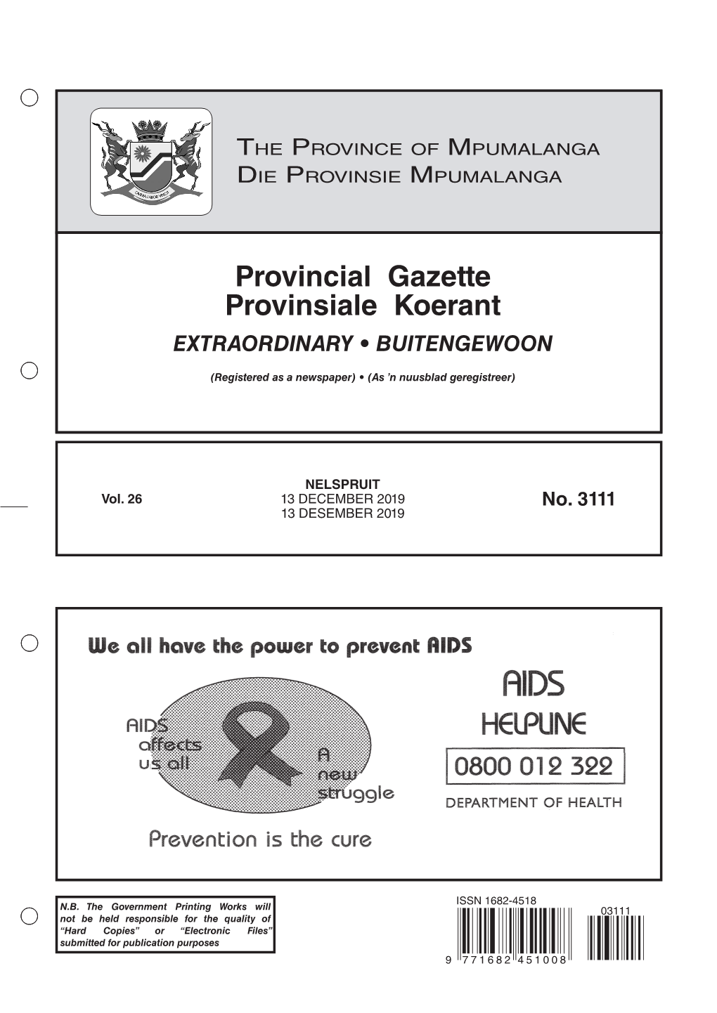 Provincial Gazette Provinsiale Koerant EXTRAORDINARY • BUITENGEWOON