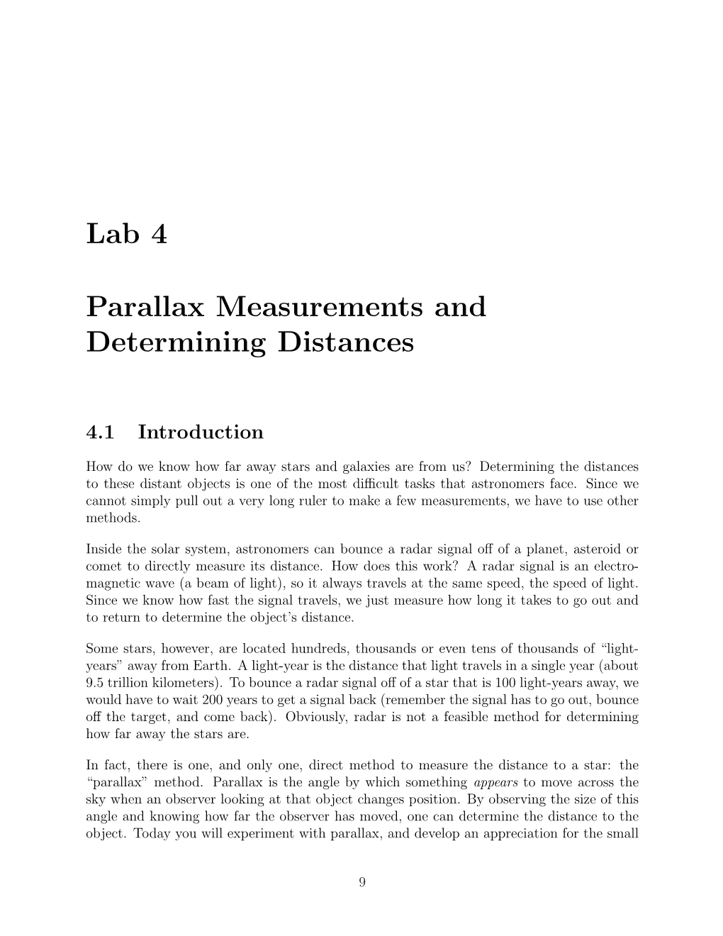 Lab 4 Parallax Measurements and Determining Distances