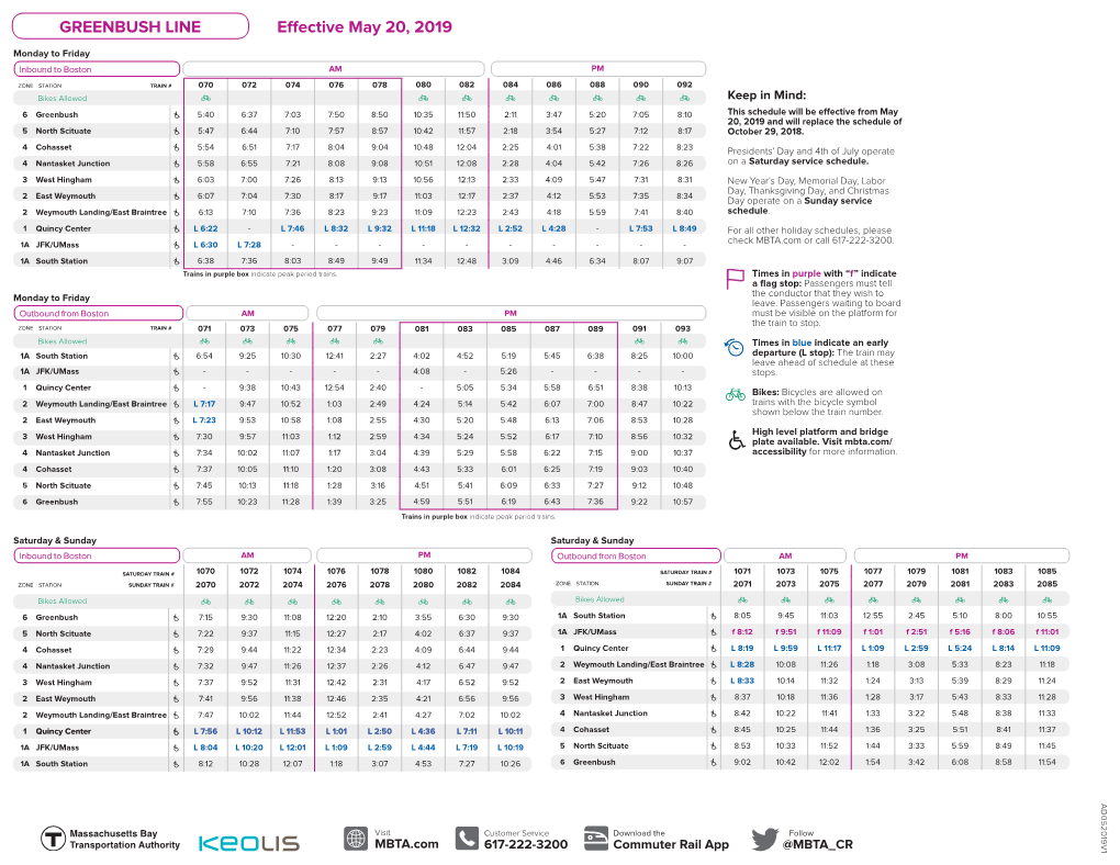 Greenbush Line Schedule (Effective May 20, 2019)