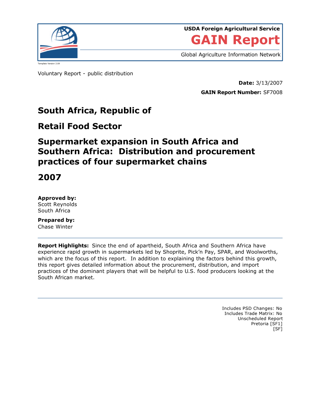 Distribution and Procurement Practices of Four Supermarket Chains 2007