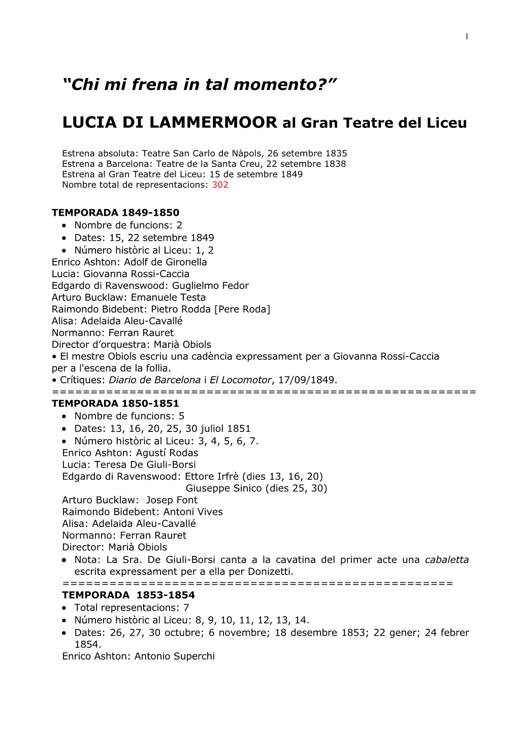 LUCIA DI LAMMERMOOR Al Gran Teatre Del Liceu