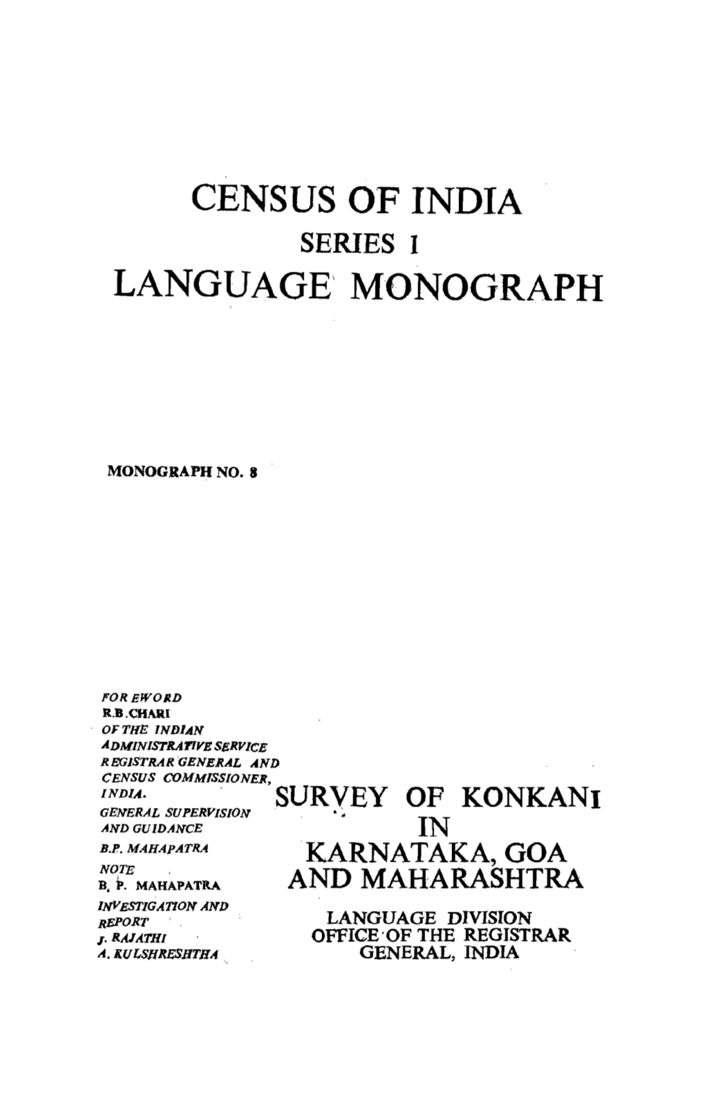 Language Monographs, Survey of Konkani in Karnataka, Goa And