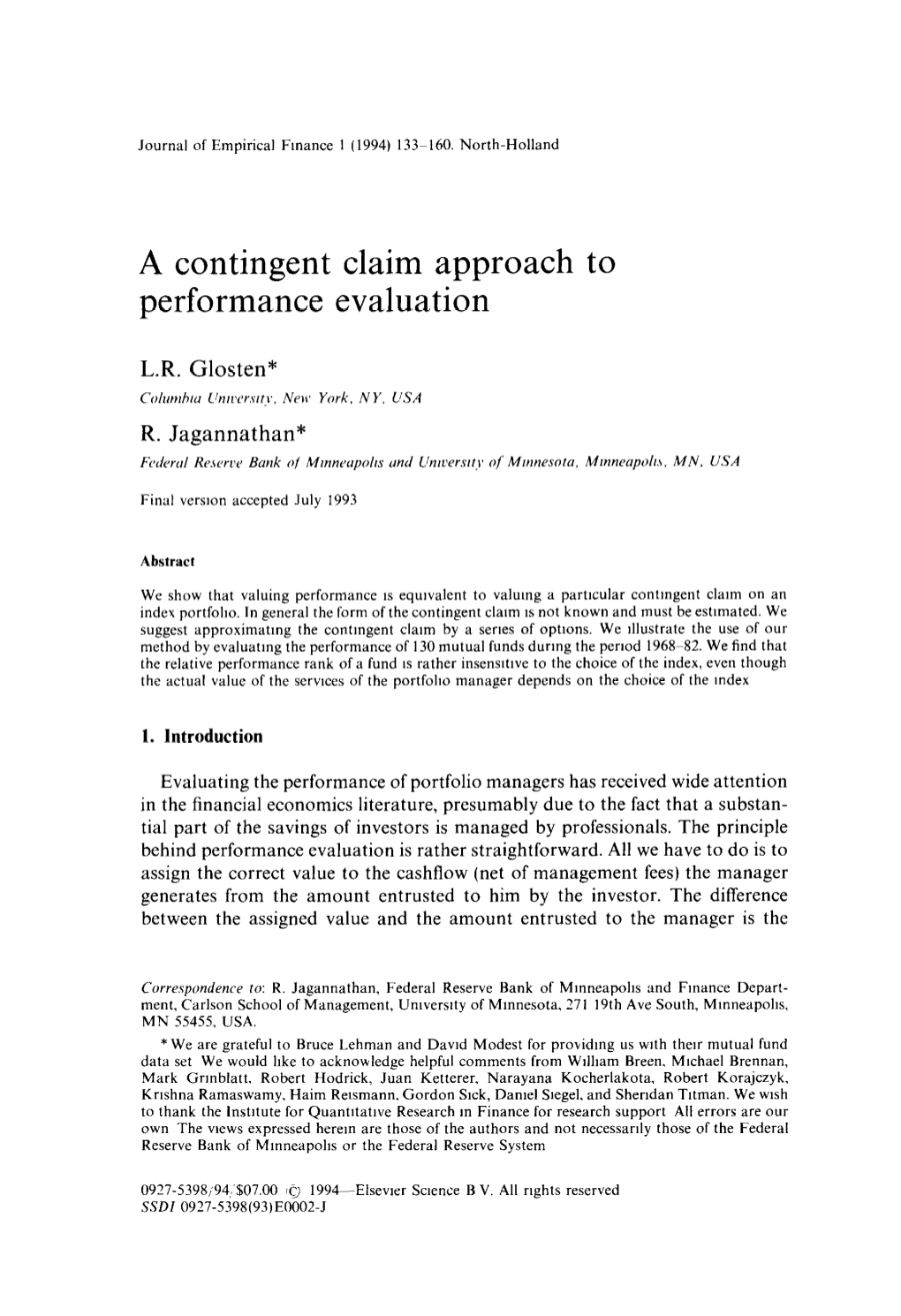 A Contingent Claim Approach to Performance Evaluation