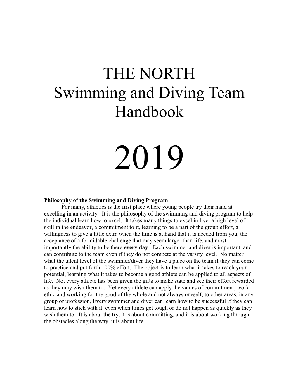 THE NORTH Swimming and Diving Team Handbook