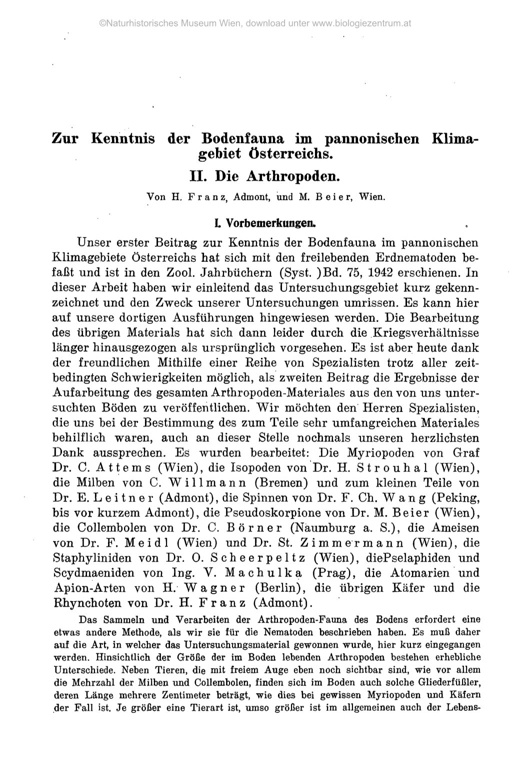 Zur Kenntnis Der Bodenfauna Im Pannonischen Klima- Gebiet Österreichs