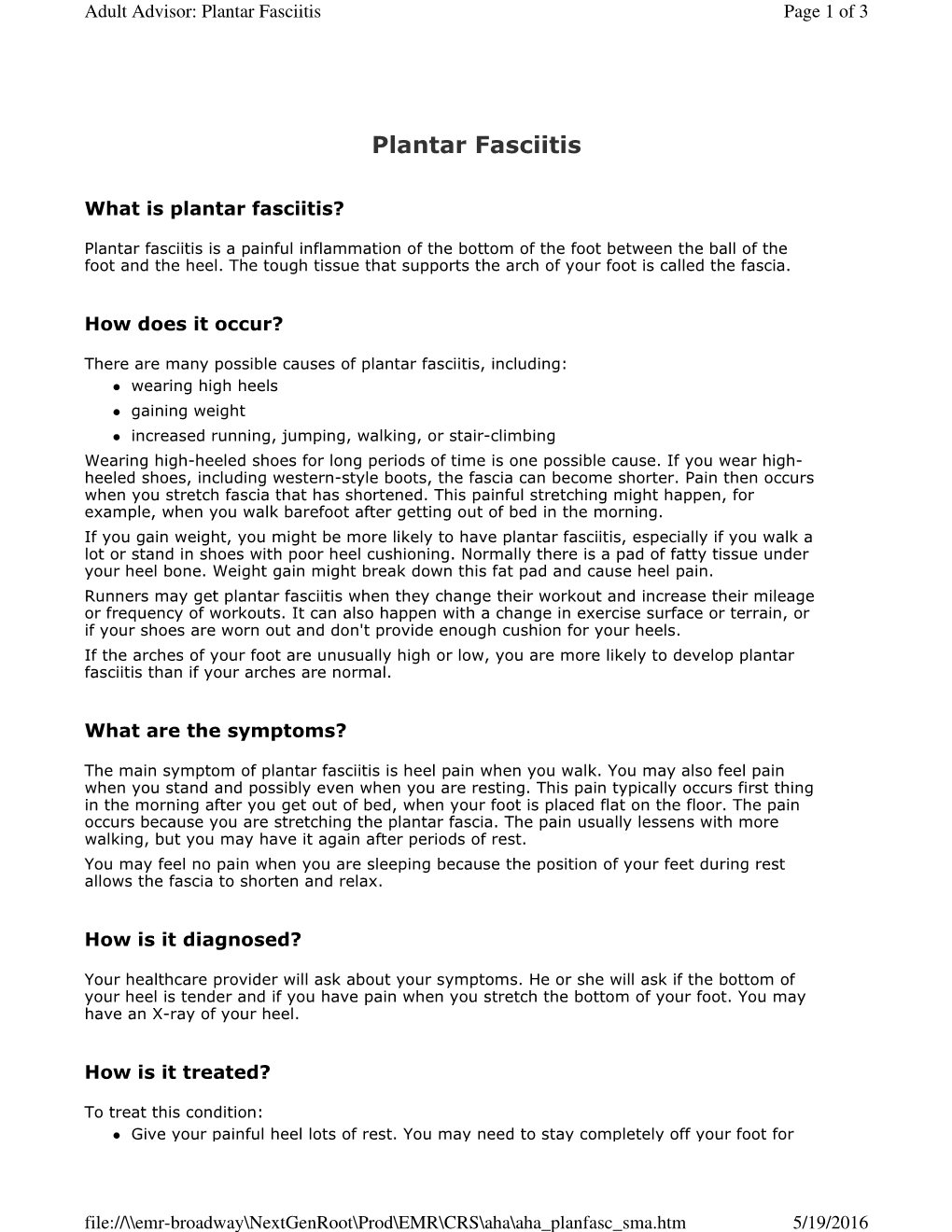 Plantar Fasciitis Page 1 of 3