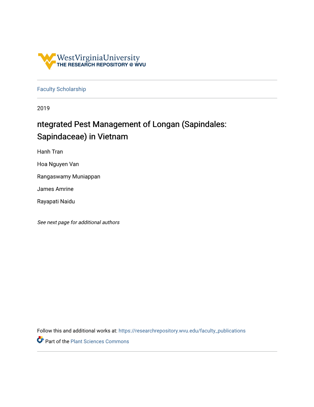 Ntegrated Pest Management of Longan (Sapindales: Sapindaceae) in Vietnam