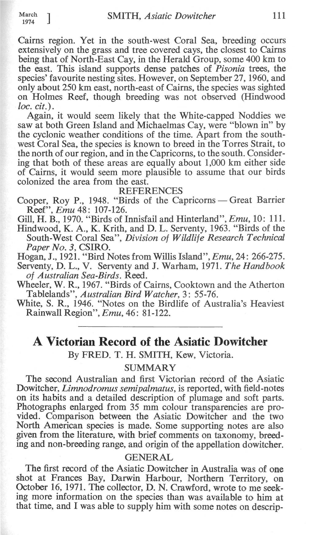 A Victorian Record of the Asiatic Dowitcher by FRED