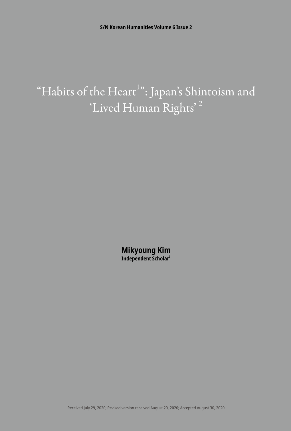 “Habits of the Heart1”: Japan's Shintoism and 'Lived Human Rights' 2