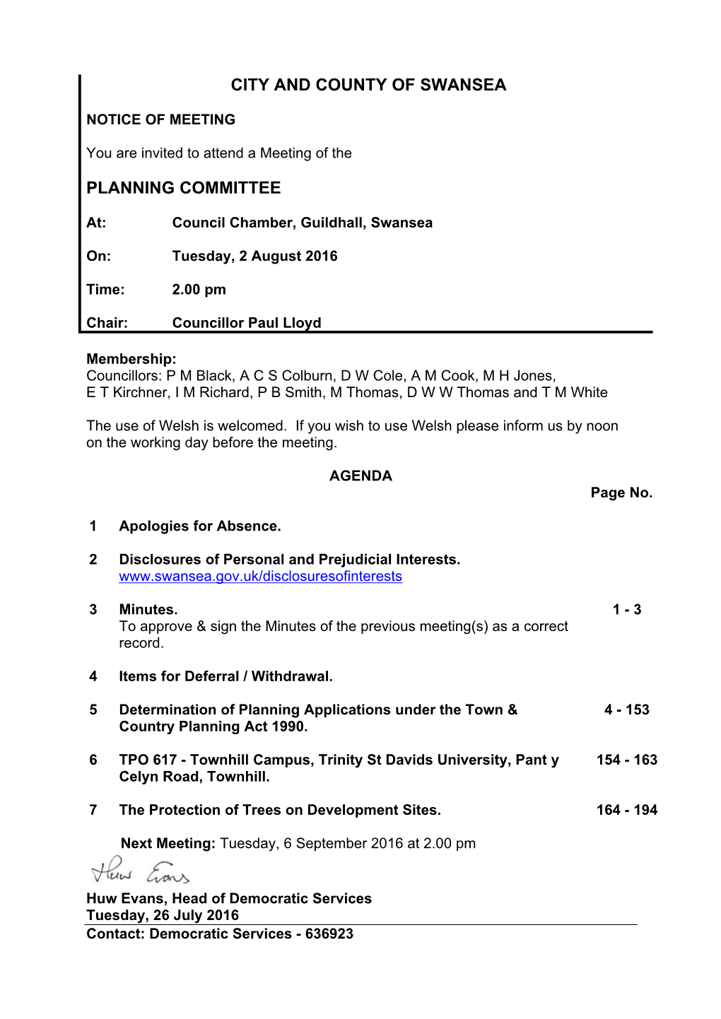 (Public Pack)Agenda Document for Planning Committee, 02/08/2016