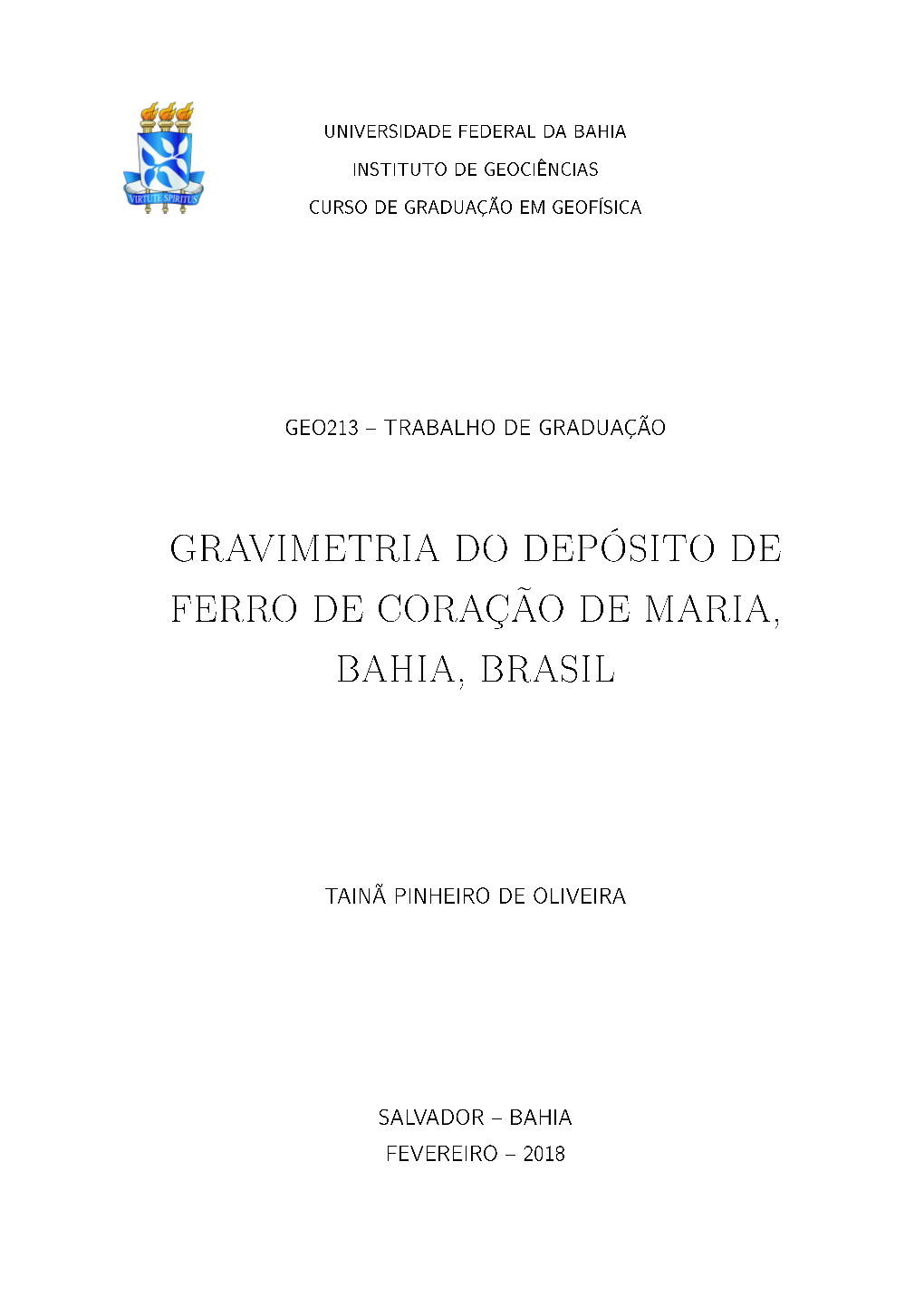 Gravimetria Do Depósito De Ferro De Coração De Maria, Bahia, Brasil