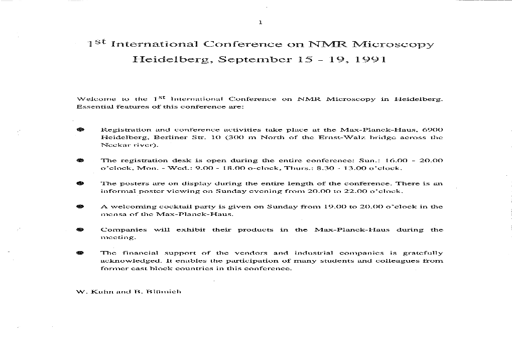1St International Conference on NMR Microscopy Heidelberg, September 15- 19, 1991