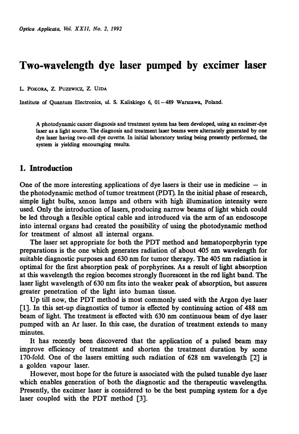 Two-Wavelength Dye Laser Pumped by Excimer Laser